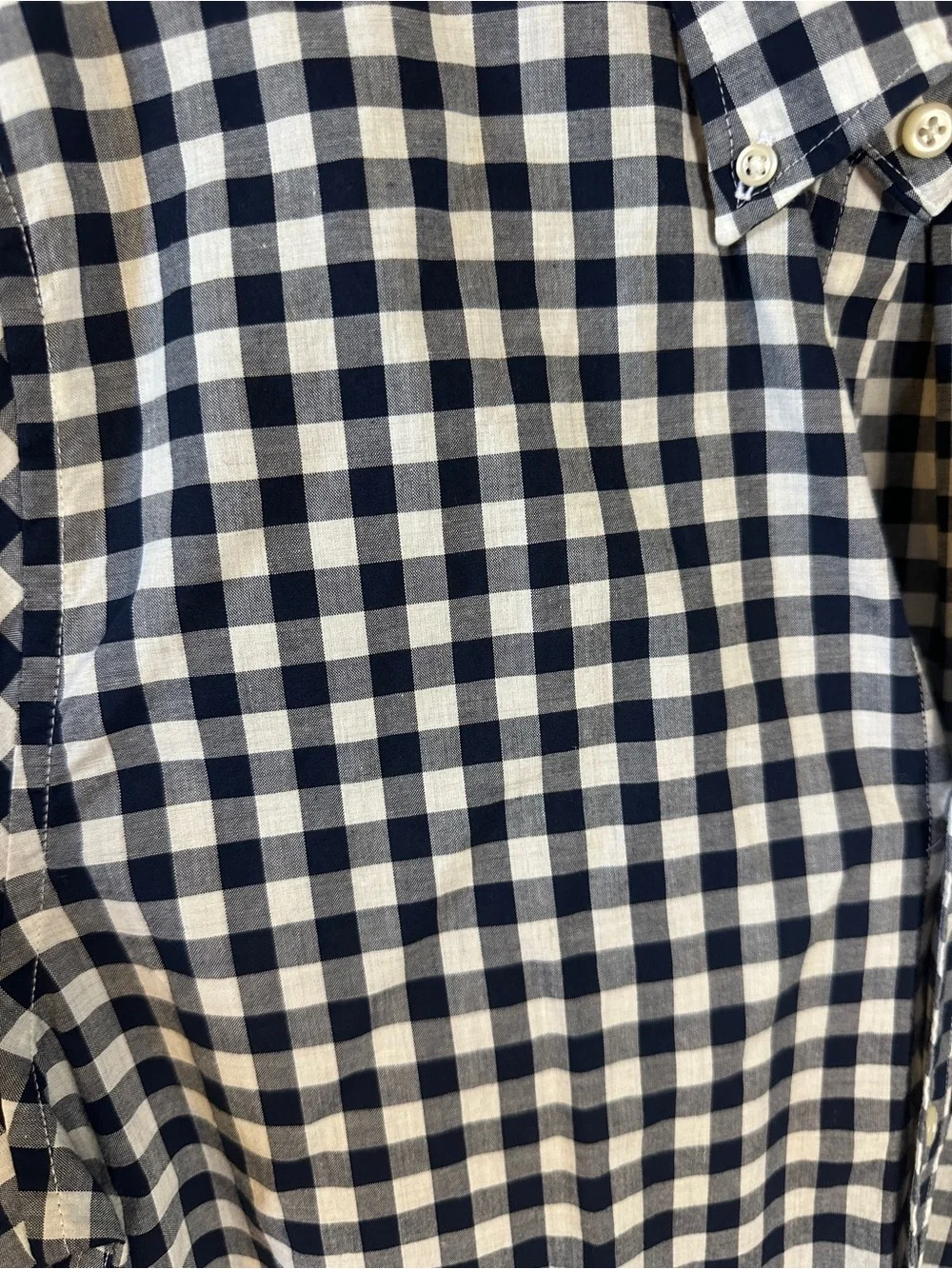J.Crew Secret Wash Organic Cotton Gingham Button Down Shirt Blue White Classic